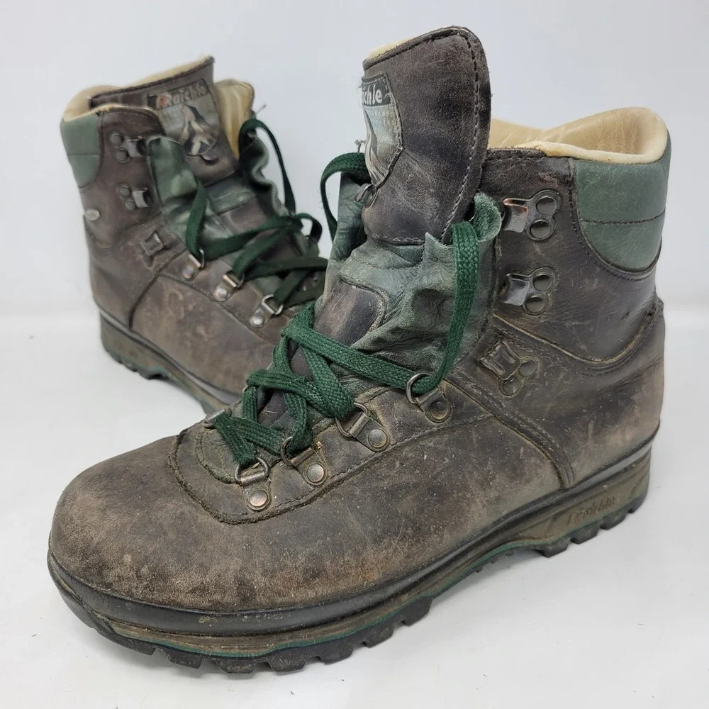 Raichle 3354 153 Mens Brown Leather Vibram Sole Hiking Boots Switzerland 9.5 M
